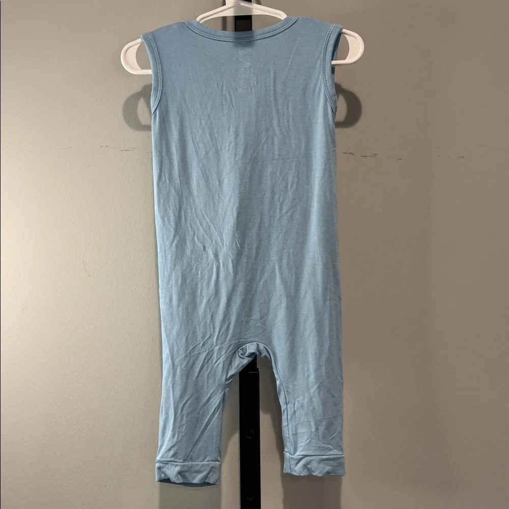 Kyte Baby Bamboo Blue Zippered Sleeveless Baby Romper in Stream 18-24 Months EUC
